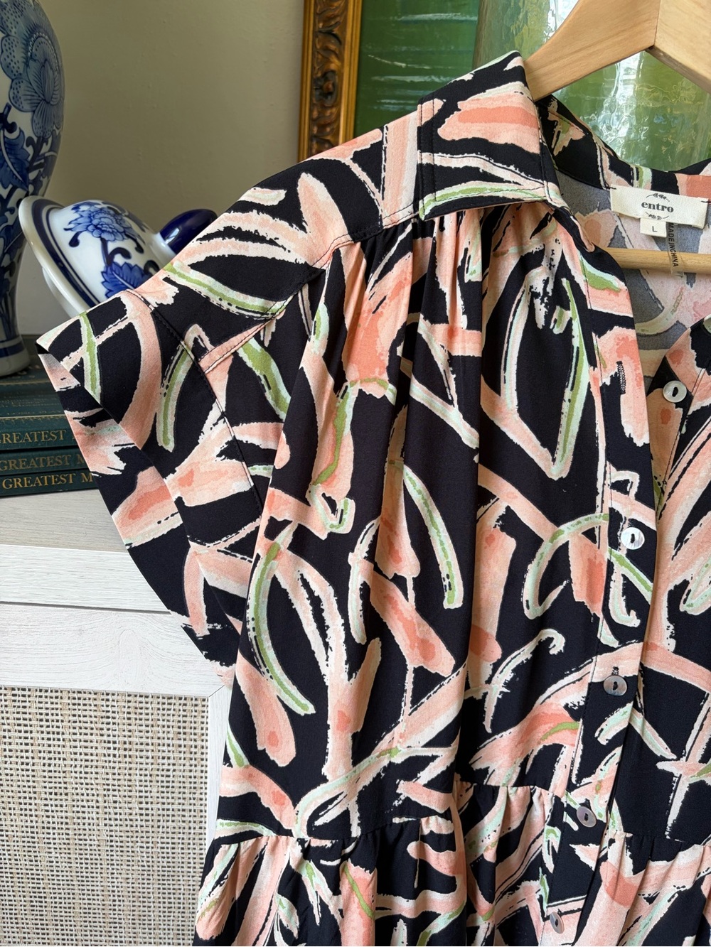 entro Black Midi Dress with Pink Brushstroke Print - Picture 4 of 8